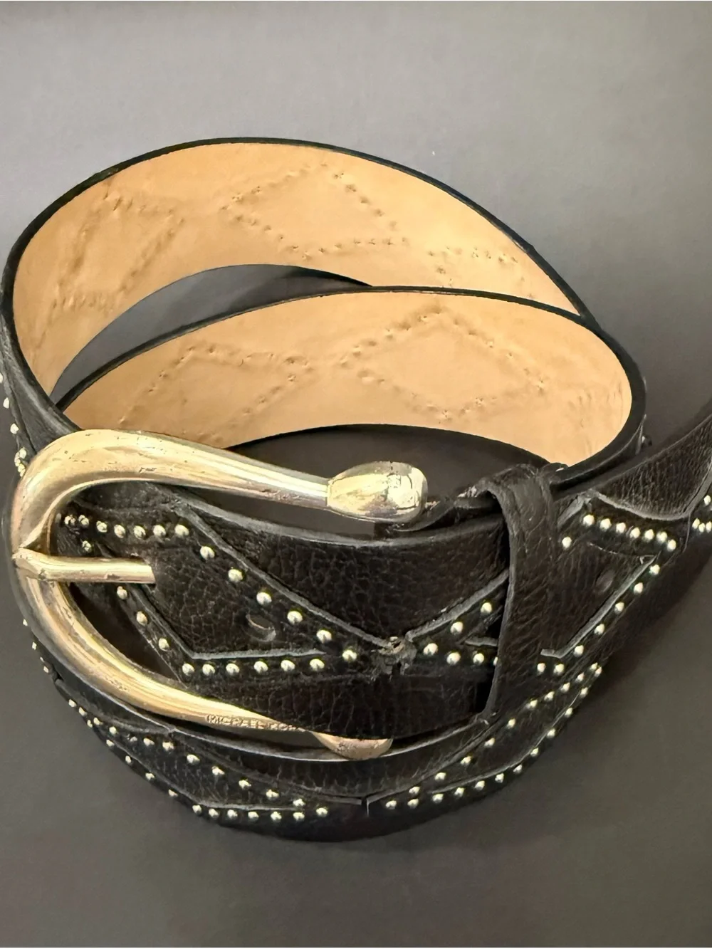 MICHAEL Michael Kors Black Leather Geometric Diamond Studded Belt XL Waist 41-45